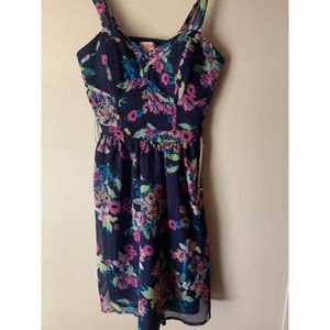 Navy blue flower print dress